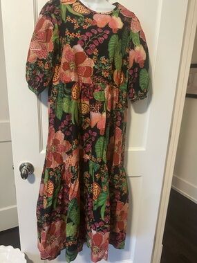 FARM Rio | Dresses | Farm Rio Anthropologie Patchwork Pop Print Midi Dress  L Vibrant Patterns Boho | Poshmark